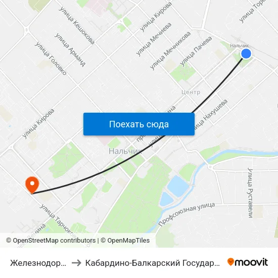 Железнодорожный Вокзал to Кабардино-Балкарский Государственный Аграрный Университет map