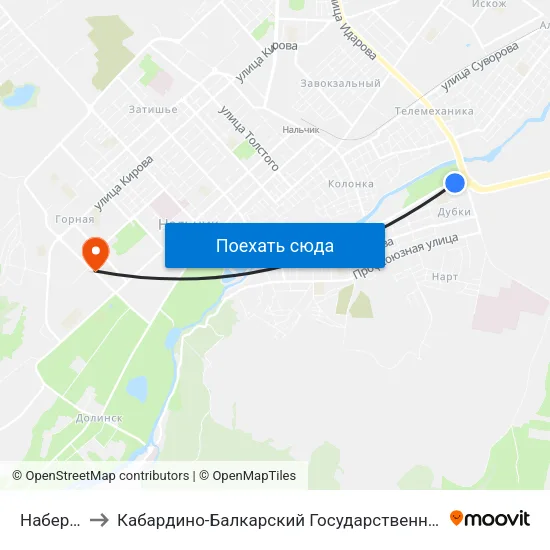 Набережная to Кабардино-Балкарский Государственный Аграрный Университет map