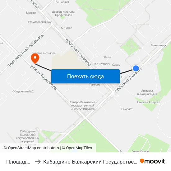 Площадь Абхазии to Кабардино-Балкарский Государственный Аграрный Университет map
