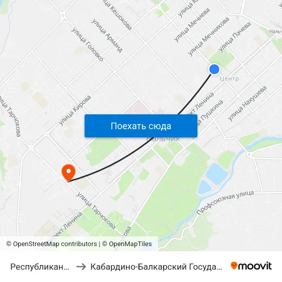 Республиканская Библиотека to Кабардино-Балкарский Государственный Аграрный Университет map