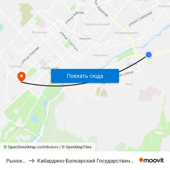 Рынок Дубки to Кабардино-Балкарский Государственный Аграрный Университет map