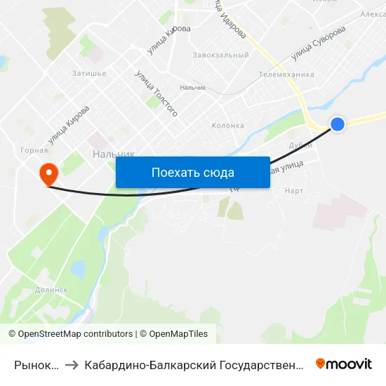 Рынок Дубки to Кабардино-Балкарский Государственный Аграрный Университет map