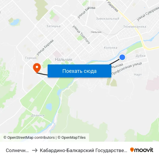 Солнечный Город to Кабардино-Балкарский Государственный Аграрный Университет map