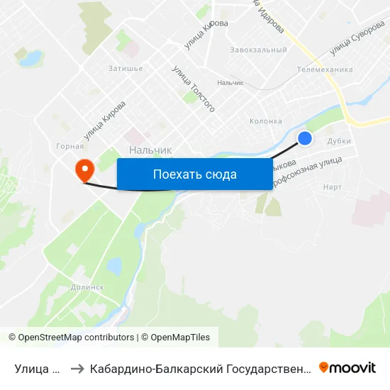 Улица Будаева to Кабардино-Балкарский Государственный Аграрный Университет map