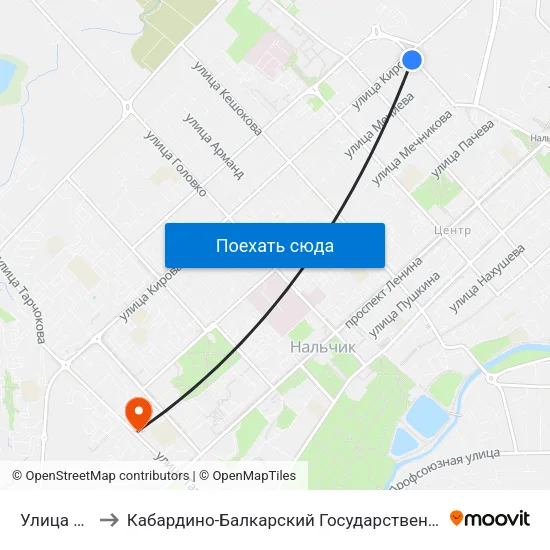 Улица Ахохова to Кабардино-Балкарский Государственный Аграрный Университет map