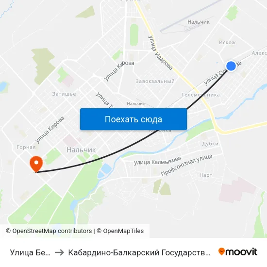 Улица Бесланеева to Кабардино-Балкарский Государственный Аграрный Университет map