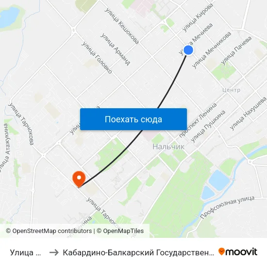 Улица Мечиева to Кабардино-Балкарский Государственный Аграрный Университет map