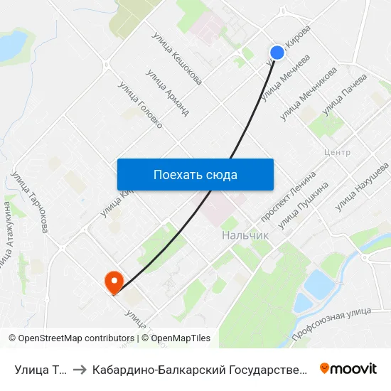 Улица Толстого to Кабардино-Балкарский Государственный Аграрный Университет map