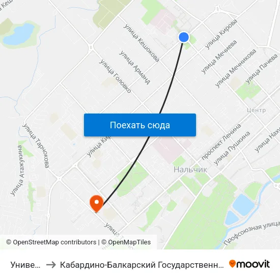 Университет to Кабардино-Балкарский Государственный Аграрный Университет map