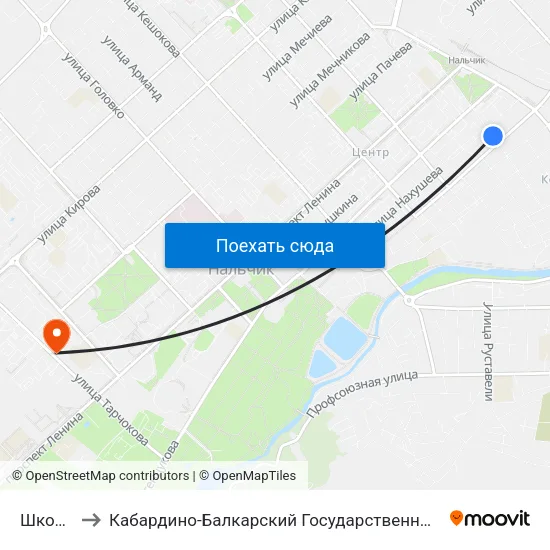 Школа №6 to Кабардино-Балкарский Государственный Аграрный Университет map