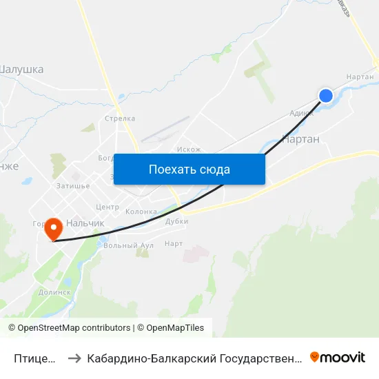 Птицефабрика to Кабардино-Балкарский Государственный Аграрный Университет map