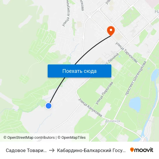 Садовое Товарищество Институтское to Кабардино-Балкарский Государственный Аграрный Университет map