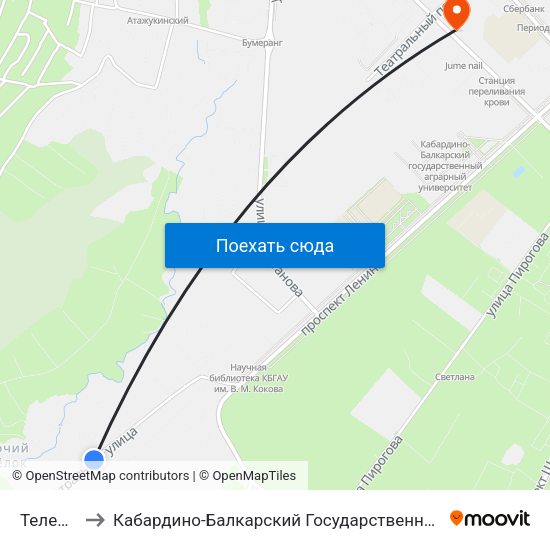 Телевышка to Кабардино-Балкарский Государственный Аграрный Университет map