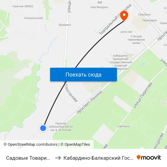 Садовые Товарищества Спутник И Дружба to Кабардино-Балкарский Государственный Аграрный Университет map