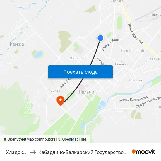Хладокомбинат to Кабардино-Балкарский Государственный Аграрный Университет map
