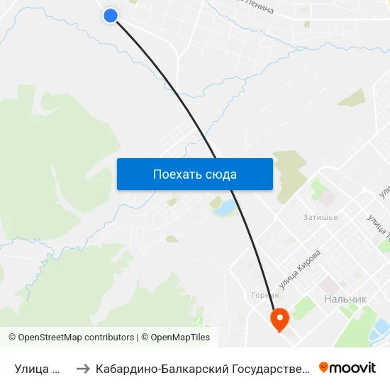 Улица Шокарова to Кабардино-Балкарский Государственный Аграрный Университет map