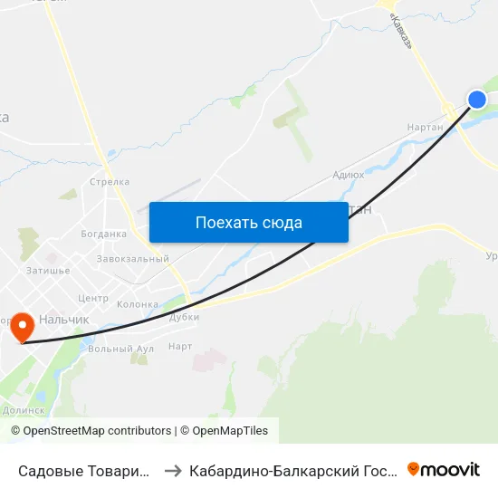 Садовые Товарищества Дружба И Алмалы to Кабардино-Балкарский Государственный Аграрный Университет map