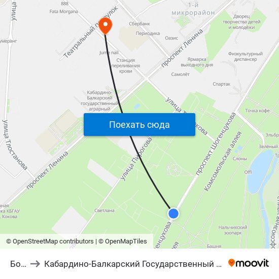 Бочка to Кабардино-Балкарский Государственный Аграрный Университет map