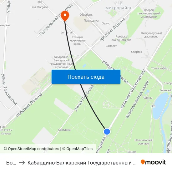 Бочка to Кабардино-Балкарский Государственный Аграрный Университет map