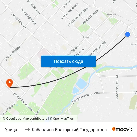 Улица Козлова to Кабардино-Балкарский Государственный Аграрный Университет map