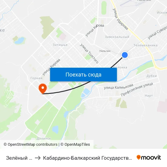 Зелёный Переулок to Кабардино-Балкарский Государственный Аграрный Университет map
