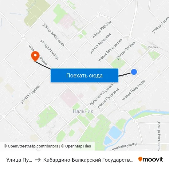 Улица Пушкина to Кабардино-Балкарский Государственный Университет map
