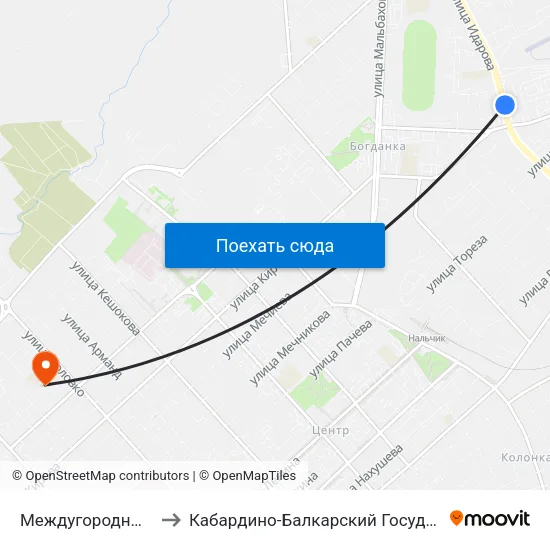 Междугородный Автовокзал to Кабардино-Балкарский Государственный Университет map