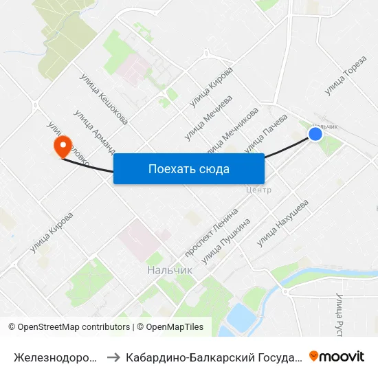 Железнодорожный Вокзал to Кабардино-Балкарский Государственный Университет map