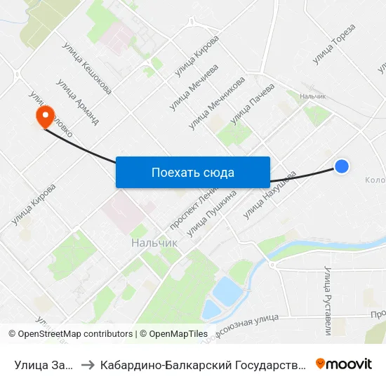 Улица Захарова to Кабардино-Балкарский Государственный Университет map