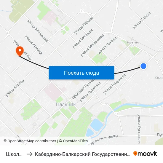 Школа №6 to Кабардино-Балкарский Государственный Университет map