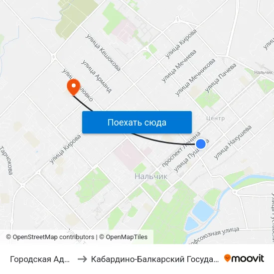Городская Администрация to Кабардино-Балкарский Государственный Университет map