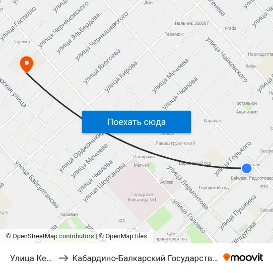 Улица Кешокова to Кабардино-Балкарский Государственный Университет map
