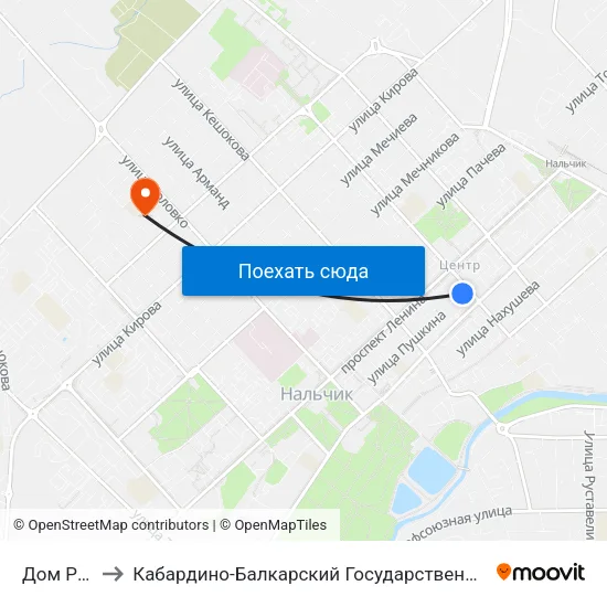 Дом Радио to Кабардино-Балкарский Государственный Университет map