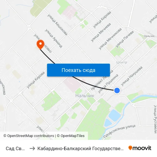 Сад Свободы to Кабардино-Балкарский Государственный Университет map