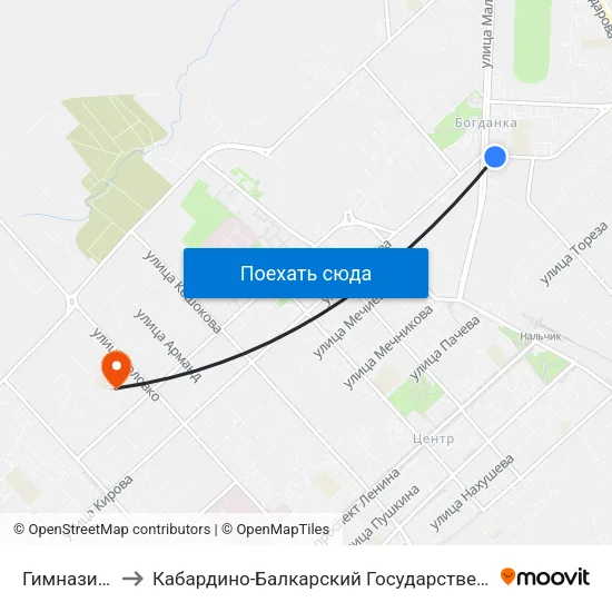 Гимназия №13 to Кабардино-Балкарский Государственный Университет map