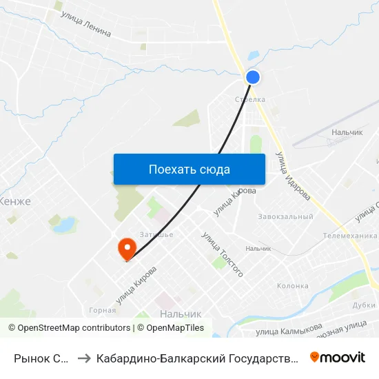 Рынок Стрелка to Кабардино-Балкарский Государственный Университет map