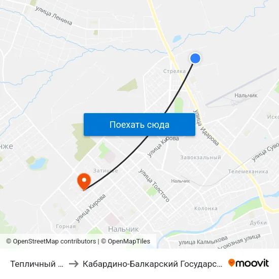 Тепличный Переулок to Кабардино-Балкарский Государственный Университет map