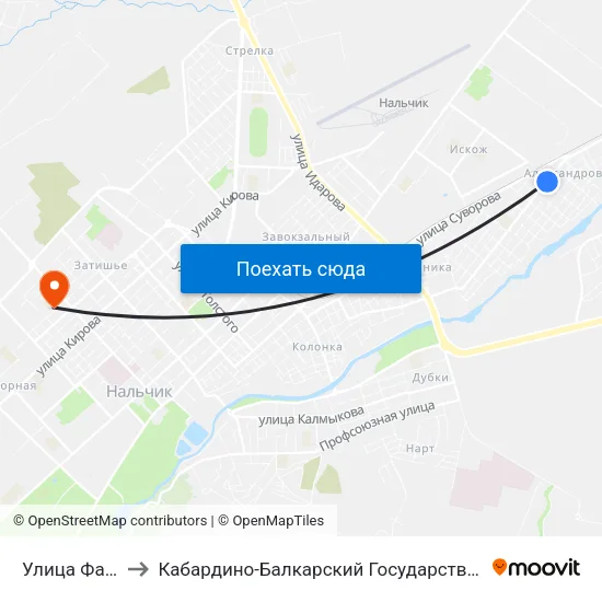 Улица Фанзиева to Кабардино-Балкарский Государственный Университет map