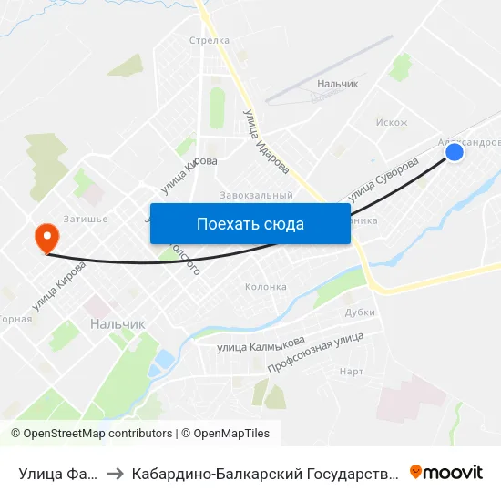 Улица Фанзиева to Кабардино-Балкарский Государственный Университет map