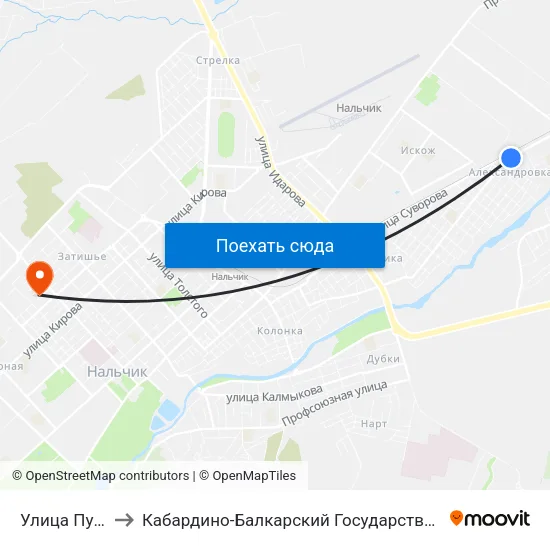 Улица Пугачёва to Кабардино-Балкарский Государственный Университет map