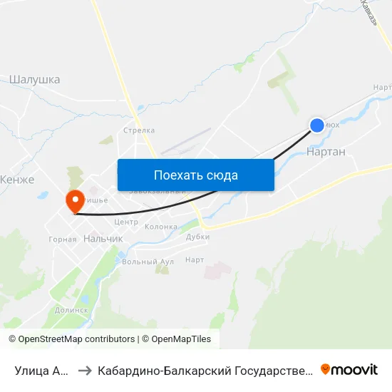 Улица Ашамаз to Кабардино-Балкарский Государственный Университет map