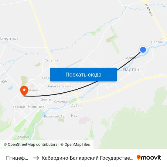 Птицефабрика to Кабардино-Балкарский Государственный Университет map