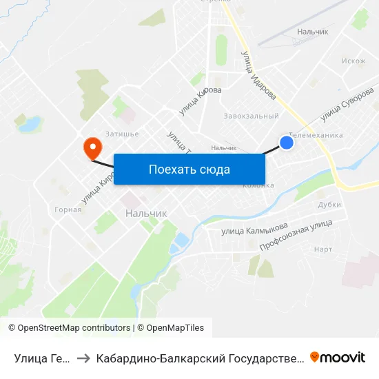 Улица Геттуева to Кабардино-Балкарский Государственный Университет map