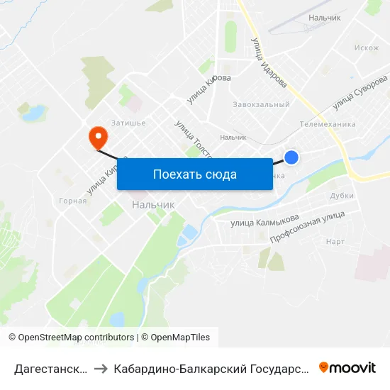 Дагестанская Улица to Кабардино-Балкарский Государственный Университет map