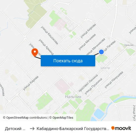 Детский Стадион to Кабардино-Балкарский Государственный Университет map