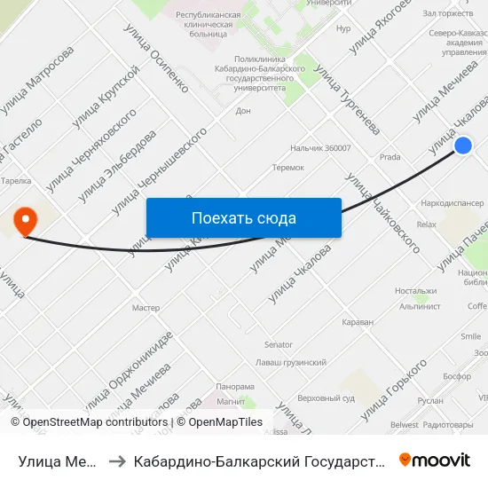 Улица Мечникова to Кабардино-Балкарский Государственный Университет map