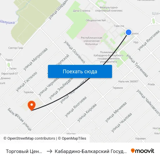 Торговый Центр Университи to Кабардино-Балкарский Государственный Университет map