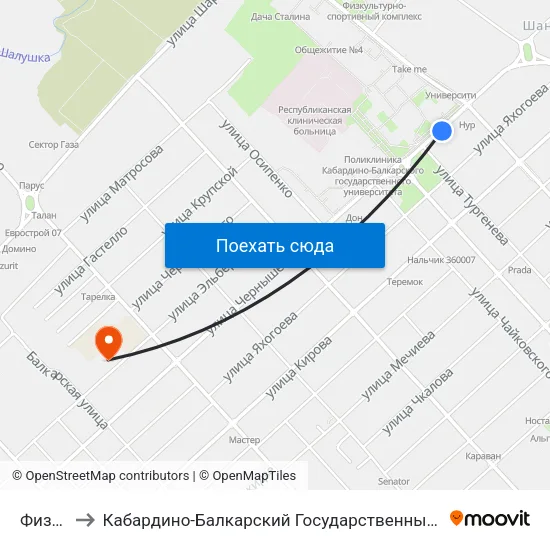 Физмат to Кабардино-Балкарский Государственный Университет map