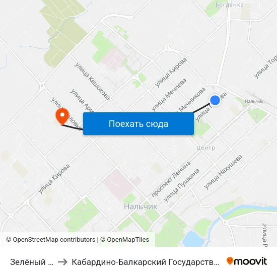 Зелёный Рынок to Кабардино-Балкарский Государственный Университет map
