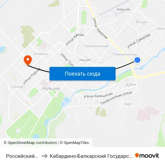 Российский Переулок to Кабардино-Балкарский Государственный Университет map